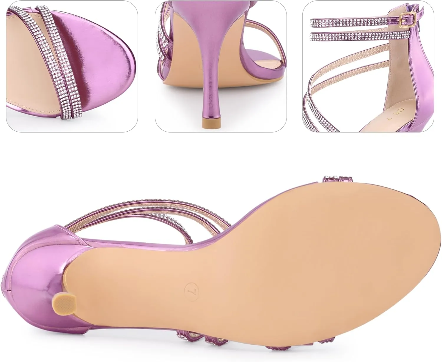 Perphy Stiletto Heel Strappy Rhinestone Heels Sandals for Women