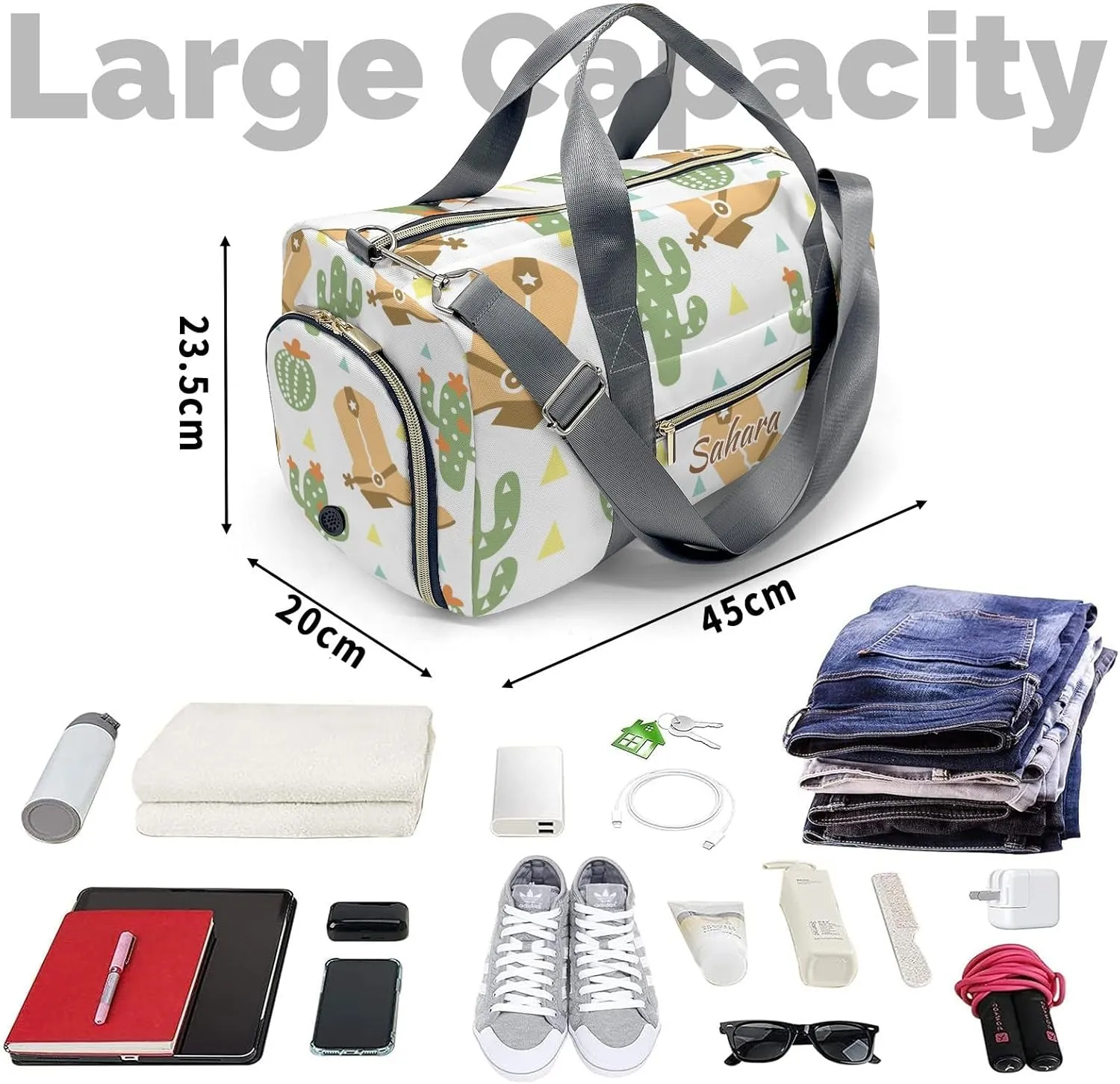 Personalized Wild West Cowboy Boots and Cactuses Custom Multi-functional Travel Bag, Unisex Portable Duffel Bag, Short Distance Travel Assistant