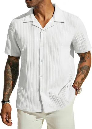 PJ PAUL JONES Men's Casual Button Down Shirts - Short Sleeve Summer Textured Beach Wrinkle-Free Shirts