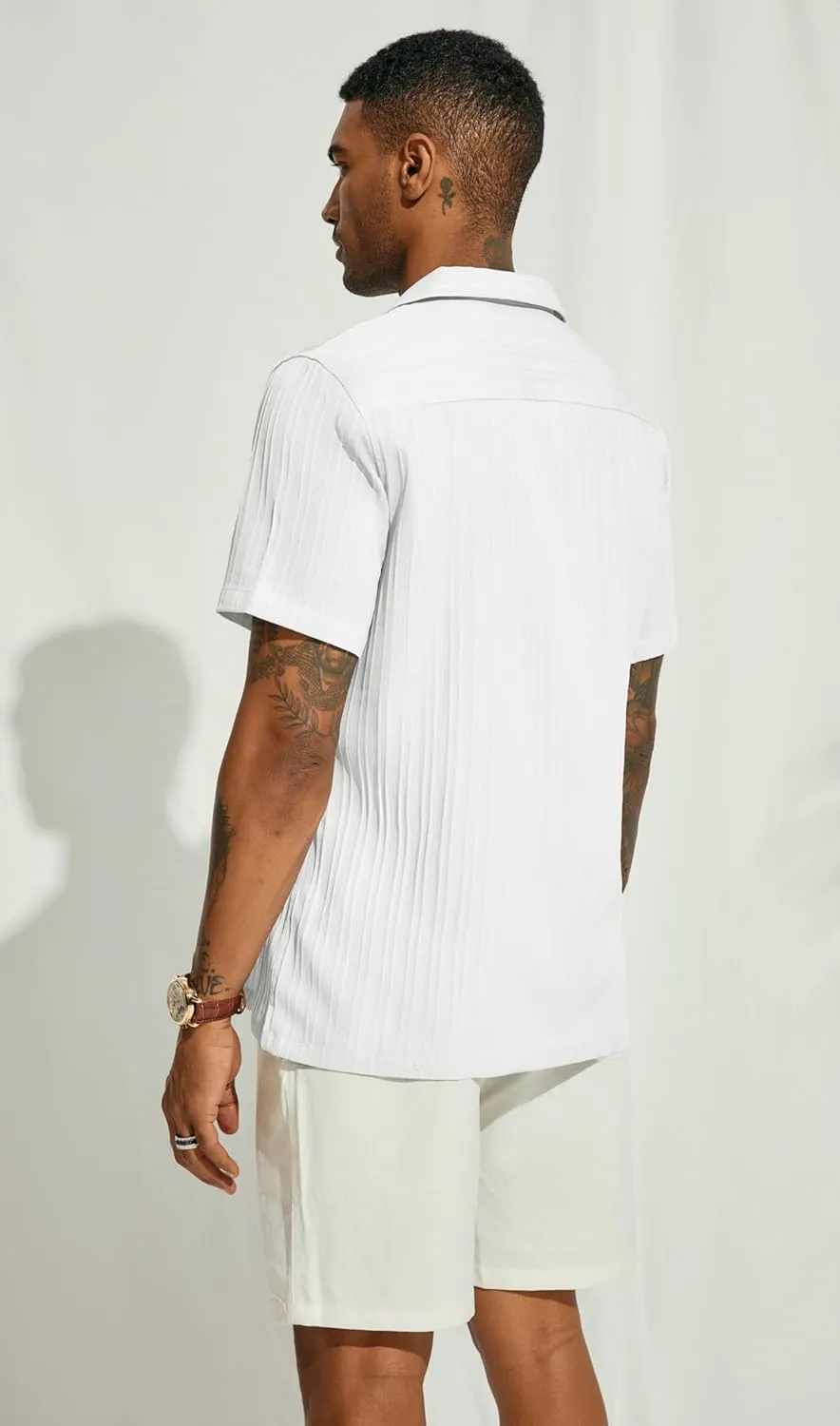 PJ PAUL JONES Men's Casual Button Down Shirts - Short Sleeve Summer Textured Beach Wrinkle-Free Shirts