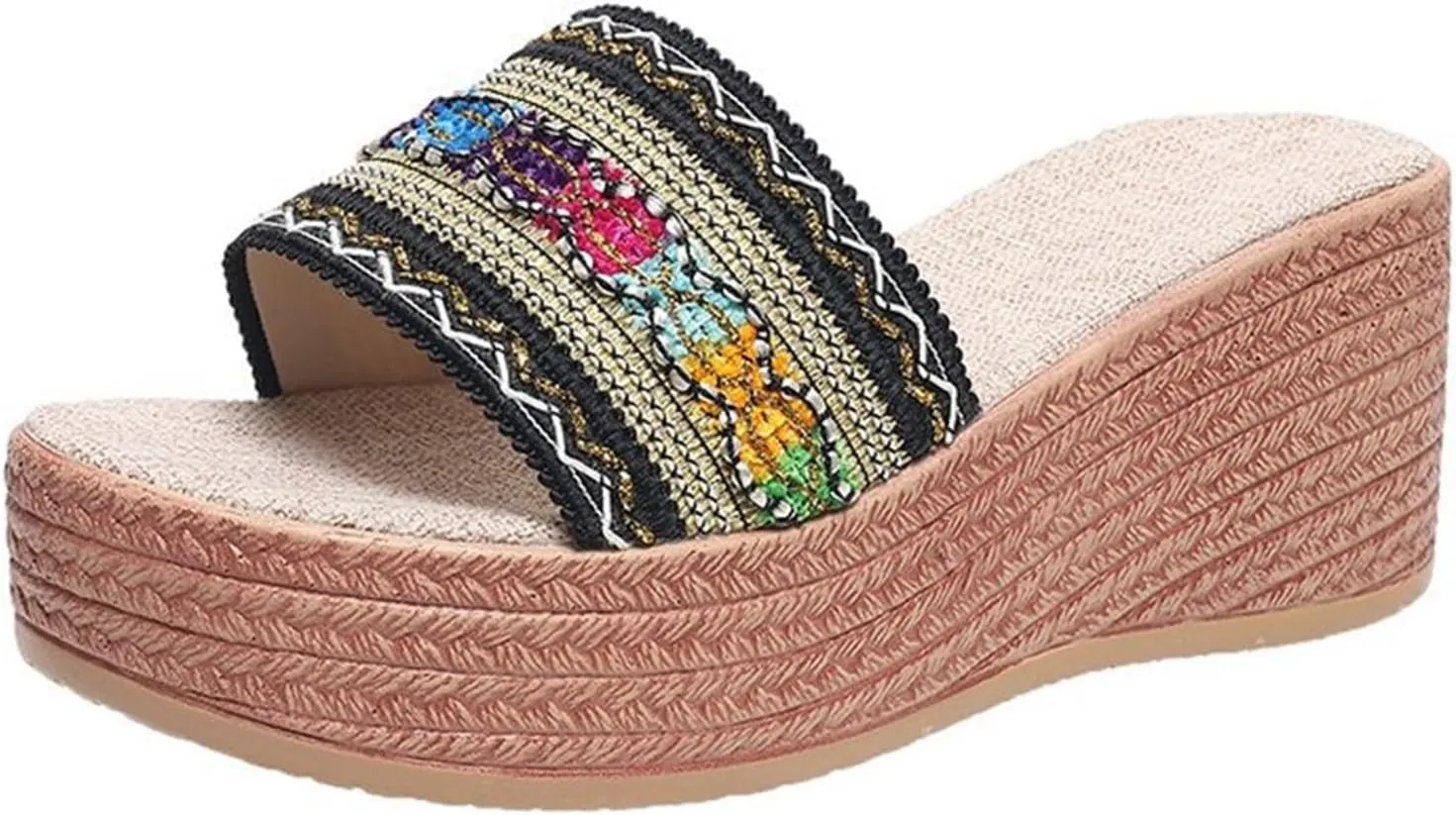 Platform Sandals for Women 2025 Colorful Knitting Strappy Open Toe Wedge Espadrilles Slip On Beach Walking Summer Shoes