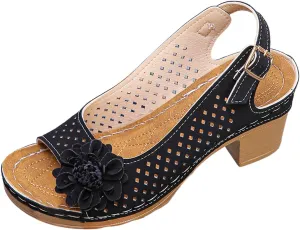 Platform Sandals Open Toe Hollow Out Mesh Shoes Fashion 3D Floral Sandal Retro Bohemian Wedge Slippers Casual Wedding Women Shoes Comfort Adjustable Strap Sandals Chunky Heel Sandal