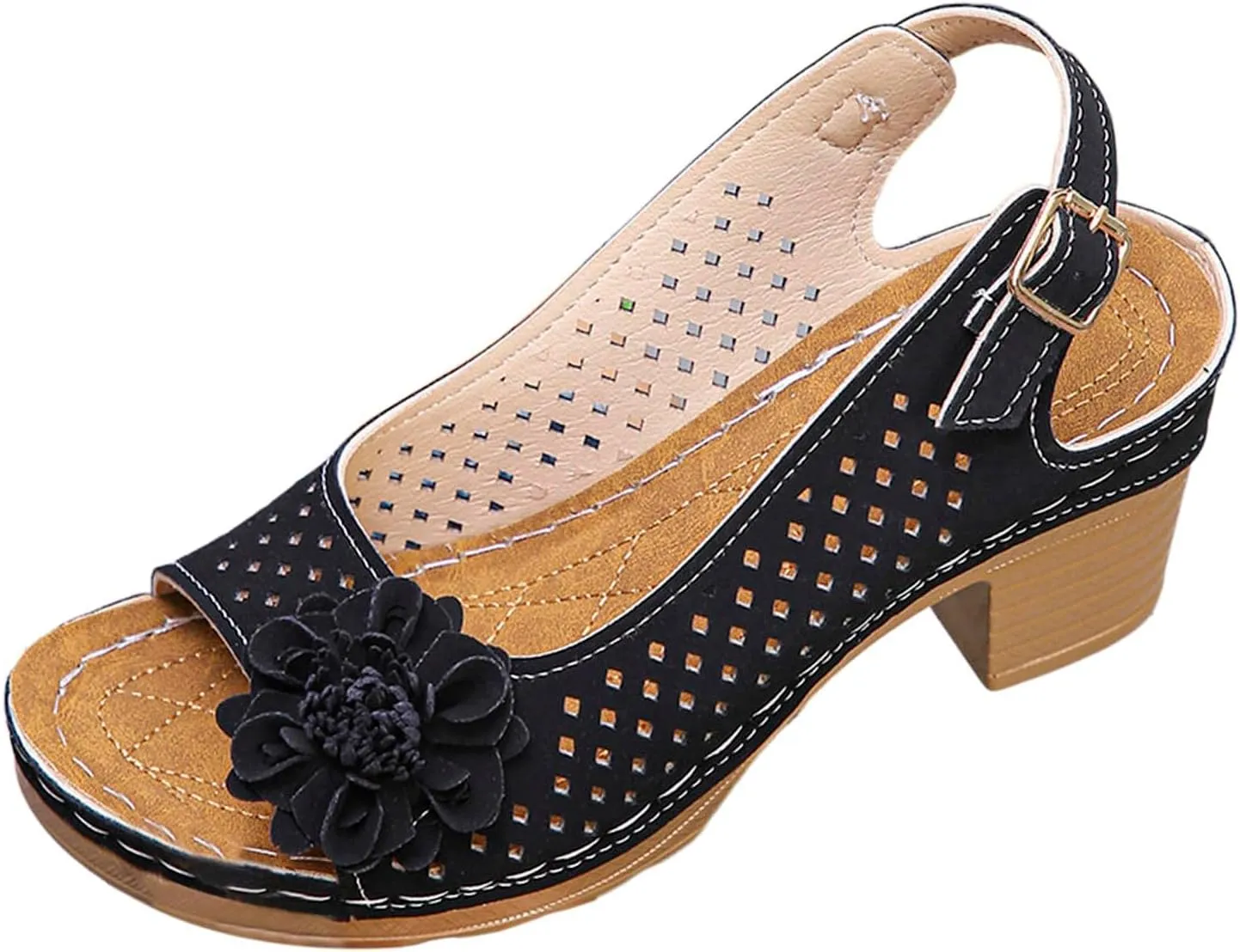 Platform Sandals Open Toe Hollow Out Mesh Shoes Fashion 3D Floral Sandal Retro Bohemian Wedge Slippers Casual Wedding Women Shoes Comfort Adjustable Strap Sandals Chunky Heel Sandal