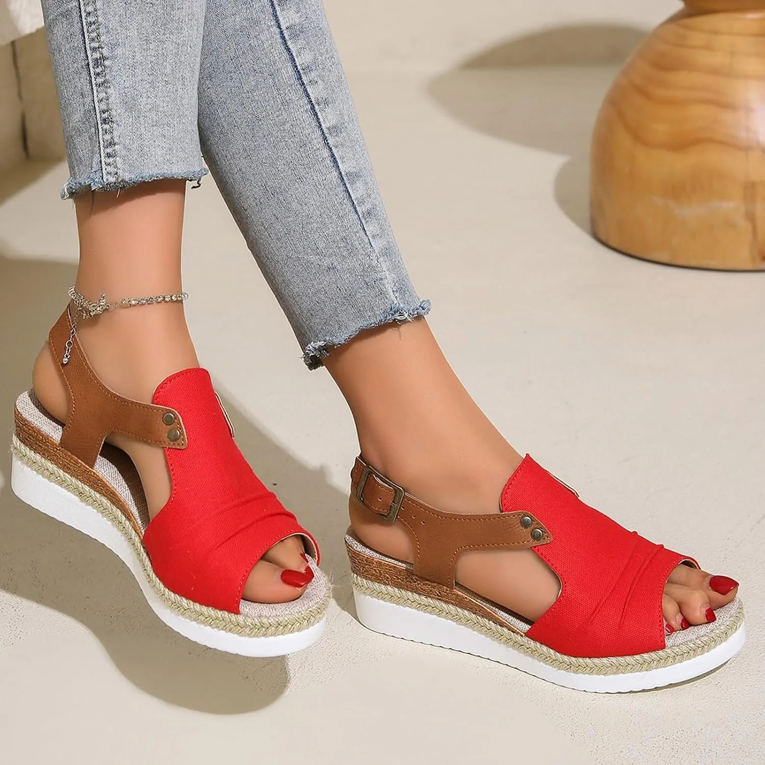 Platform Sandals Women Trendy Open Toes Sandal Adjustable Strap Platform Wedge Slide Casual Holiday Flat Footwear