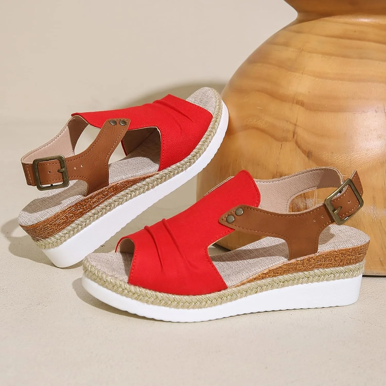 Platform Sandals Women Trendy Open Toes Sandal Adjustable Strap Platform Wedge Slide Casual Holiday Flat Footwear