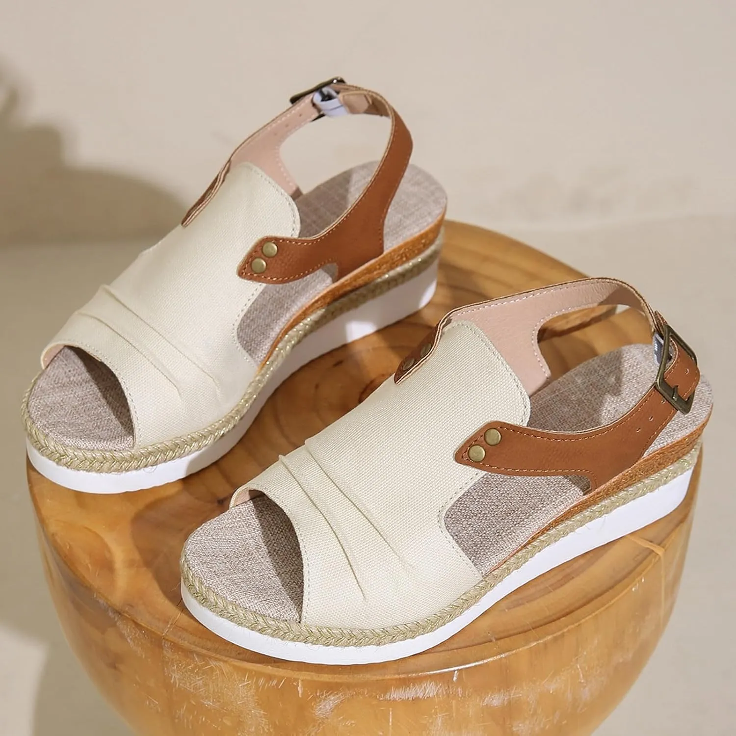 Platform Sandals Women Trendy Open Toes Sandal Adjustable Strap Platform Wedge Slide Casual Holiday Flat Footwear