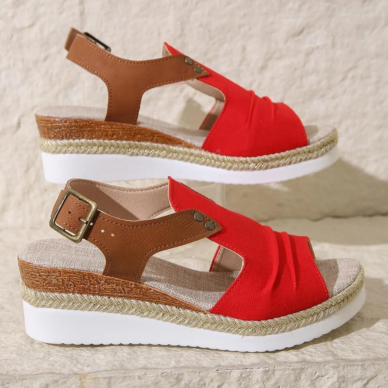 Platform Sandals Women Trendy Open Toes Sandal Adjustable Strap Platform Wedge Slide Casual Holiday Flat Footwear
