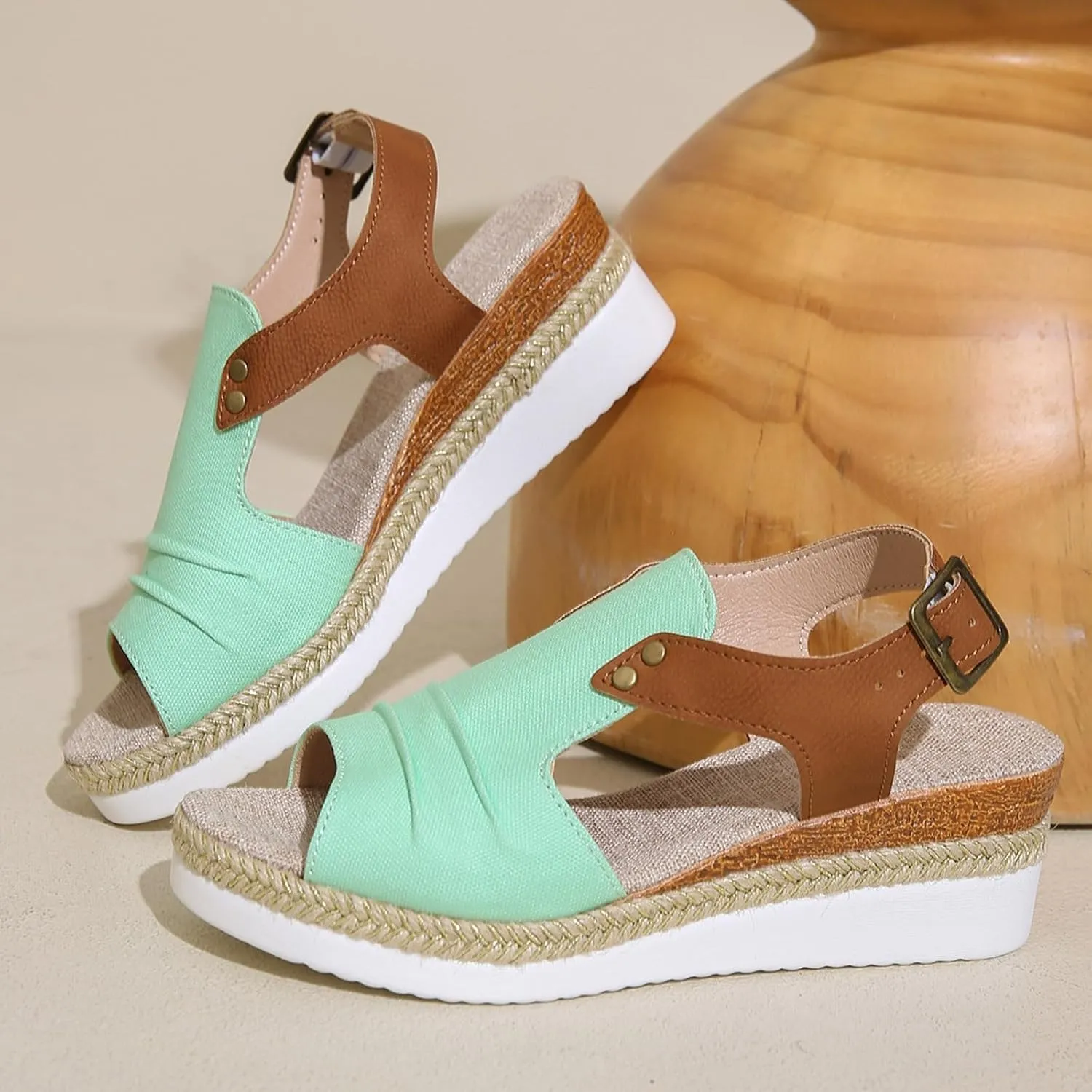 Platform Sandals Women Trendy Open Toes Sandal Adjustable Strap Platform Wedge Slide Casual Holiday Flat Footwear