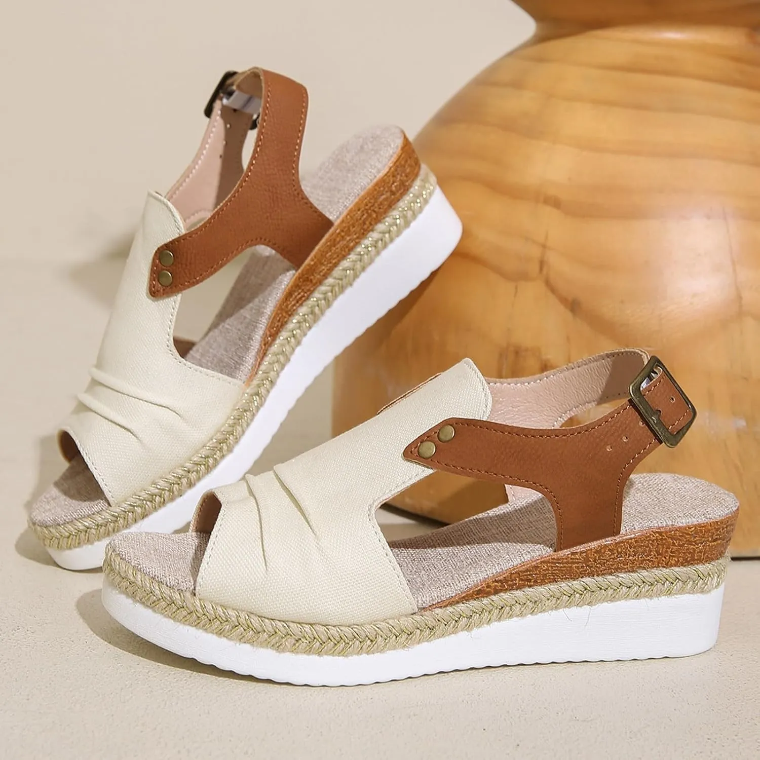 Platform Sandals Women Trendy Open Toes Sandal Adjustable Strap Platform Wedge Slide Casual Holiday Flat Footwear
