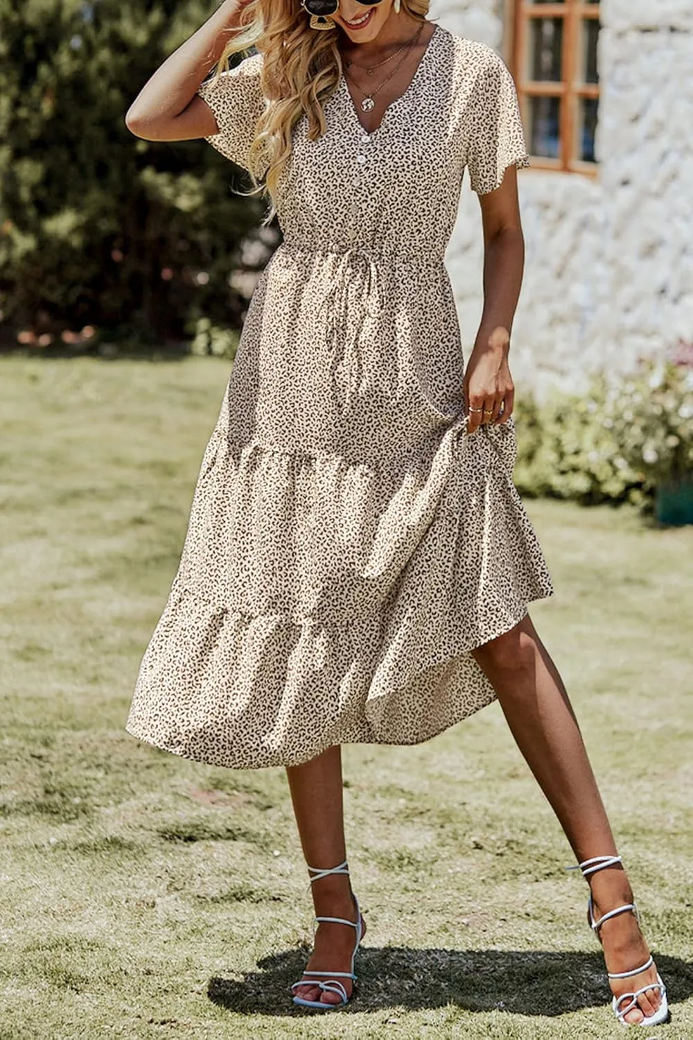 PRETTYGARDEN Summer Floral Dress for Women 2025 Casual Boho Short Sleeve Maxi Dresses V Neck Tiered Flowy Beach Sundress