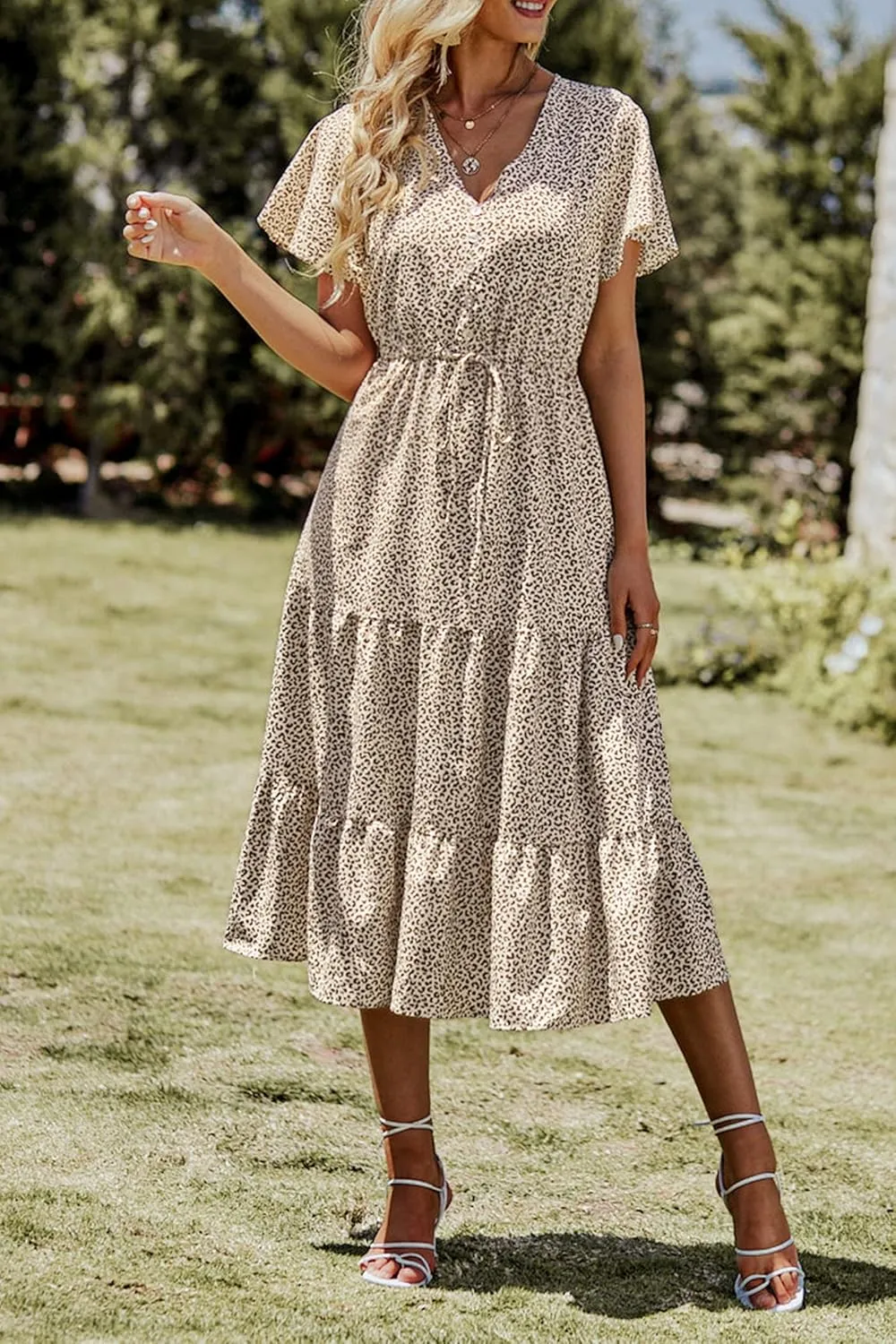 PRETTYGARDEN Summer Floral Dress for Women 2025 Casual Boho Short Sleeve Maxi Dresses V Neck Tiered Flowy Beach Sundress