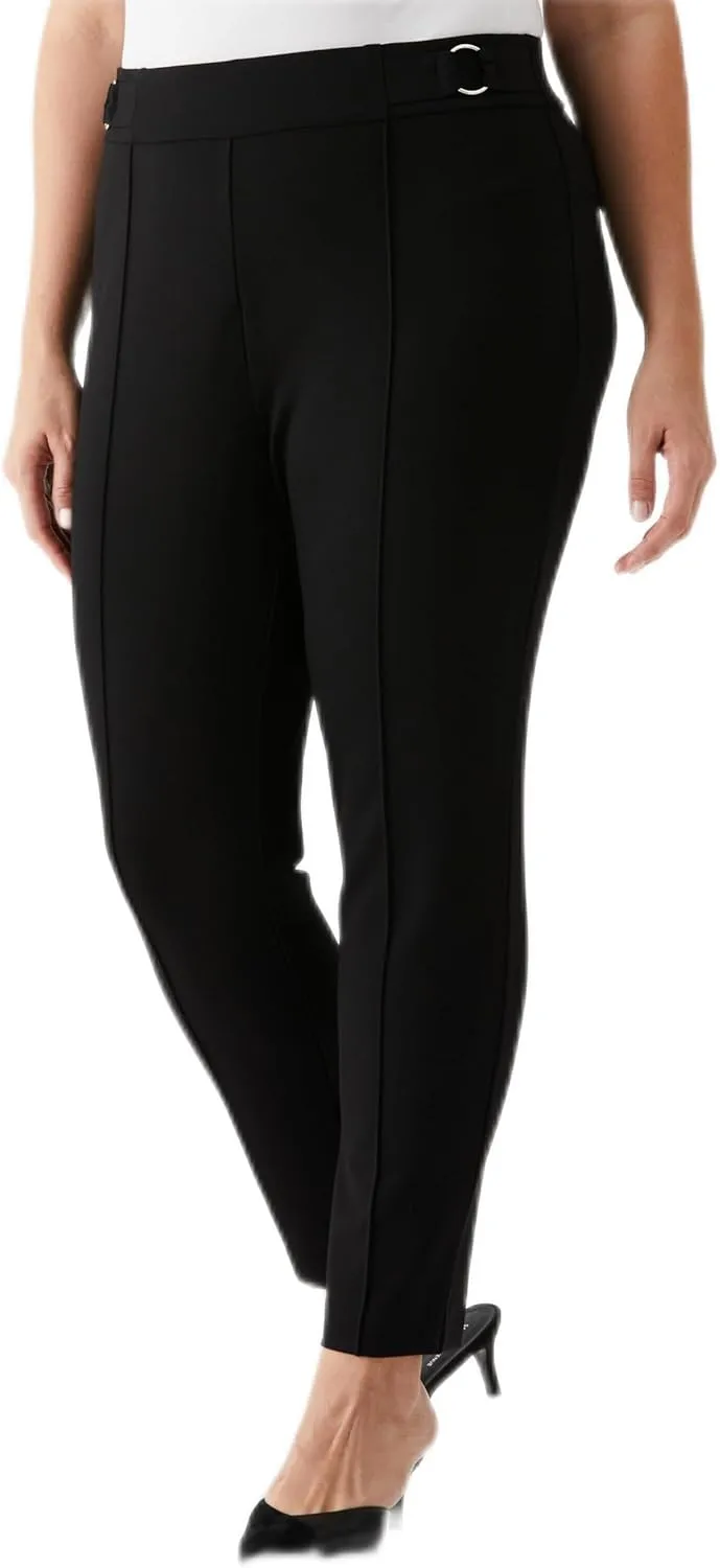 Rafaella Women's 28" Plus Size Ankle Pant with Hardware, Pull-on Waist with Slimming Panel, Stretch, Classic Fit
