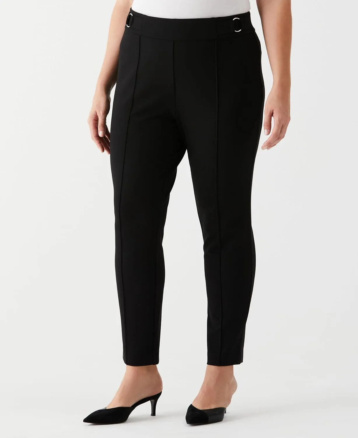 Rafaella Women's 28" Plus Size Ankle Pant with Hardware, Pull-on Waist with Slimming Panel, Stretch, Classic Fit