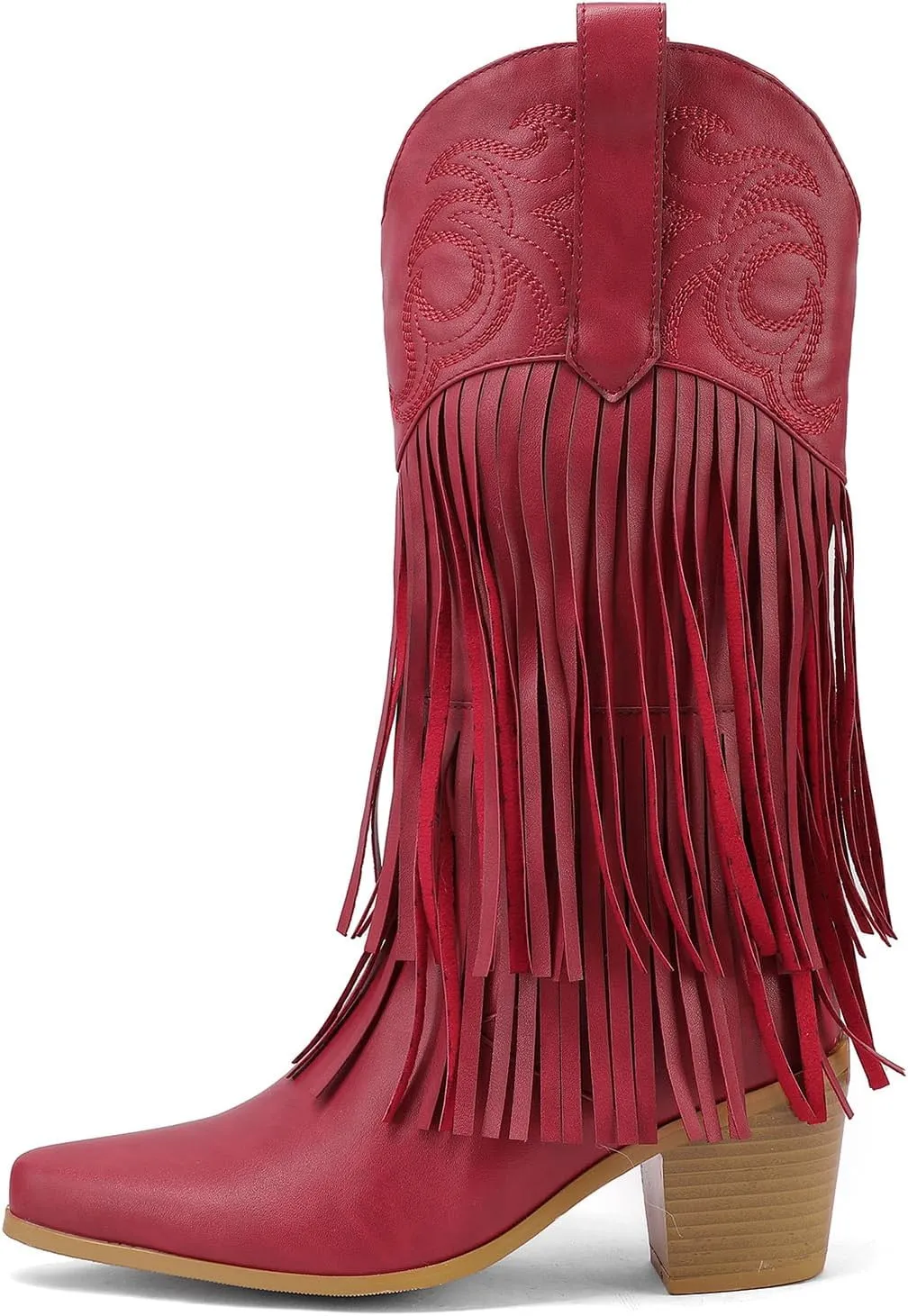 Roimaash Fashion Cowgirl Boots Ankle High Fringe Cowboy Boots Embroidery Pull On