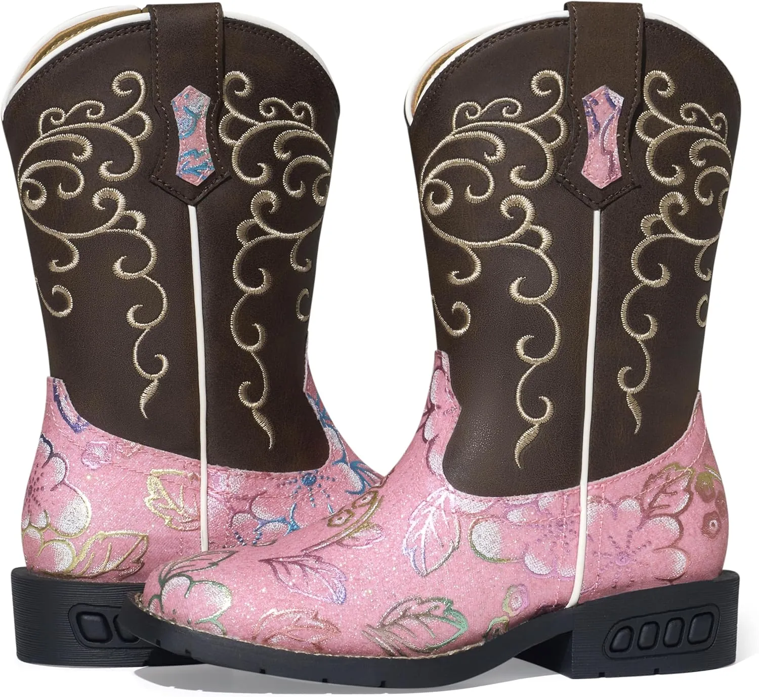 Rollda Girls Cowboy Boots Glitter Western Boots Sequin Cowgirl Boots for Girls