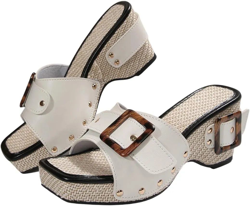 SACFOF Women’s Wedge Slide Sandals Summer Dressy Casual Platform Wedge Sandals Espadrilles Gladiator Sandals
