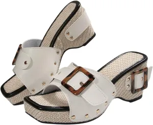 SACFOF Women’s Wedge Slide Sandals Summer Dressy Casual Platform Wedge Sandals Espadrilles Gladiator Sandals