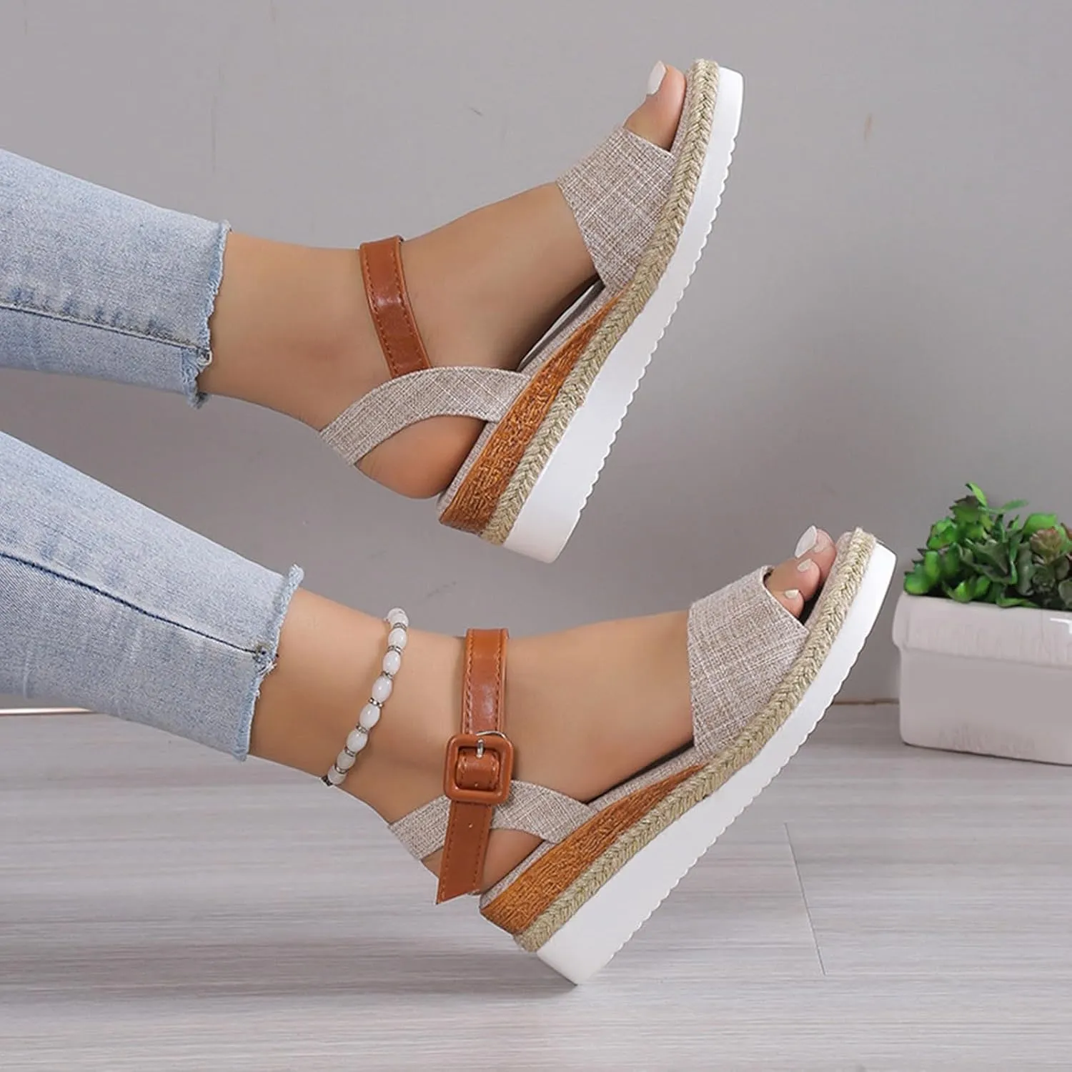 Sandals For Women Bow Rope Sole Lightweight Casual Women's Shoes Fish Mouth Thick Sole Sandals Women Beach Slides