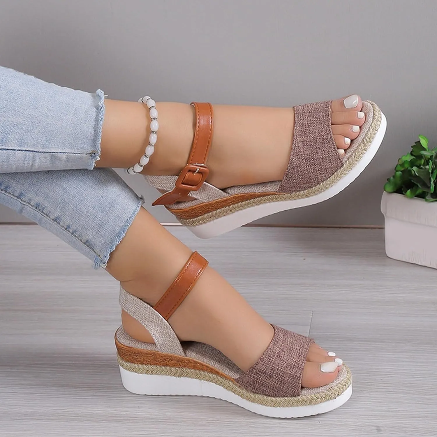 Sandals For Women Bow Rope Sole Lightweight Casual Women's Shoes Fish Mouth Thick Sole Sandals Women Beach Slides