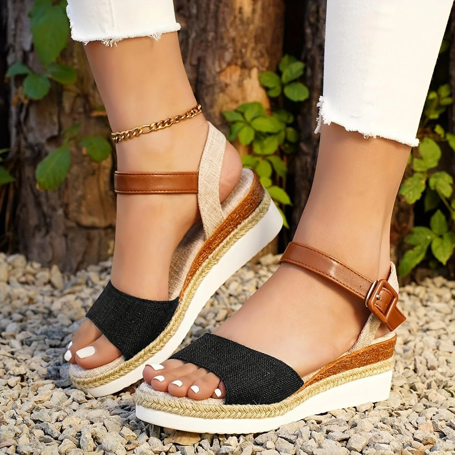Sandals For Women Bow Rope Sole Lightweight Casual Women's Shoes Fish Mouth Thick Sole Sandals Women Beach Slides
