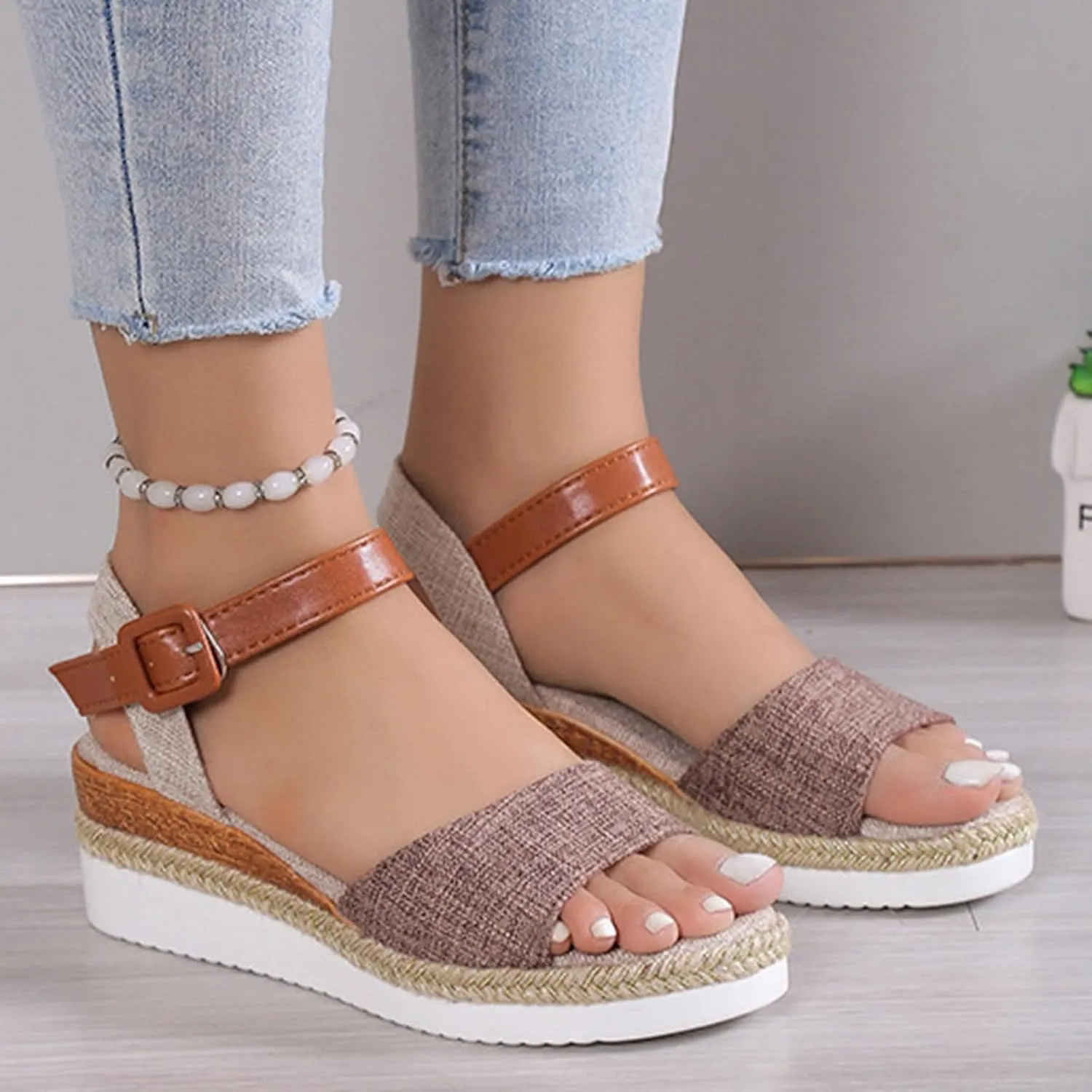 Sandals For Women Bow Rope Sole Lightweight Casual Women's Shoes Fish Mouth Thick Sole Sandals Women Beach Slides
