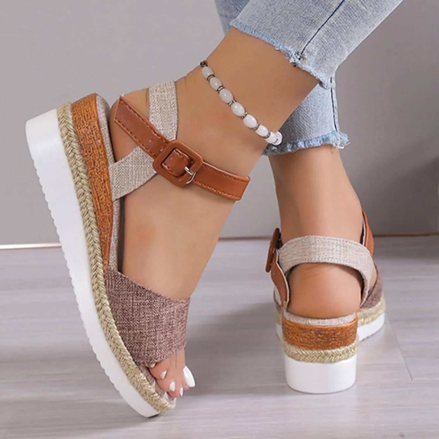 Sandals For Women Bow Rope Sole Lightweight Casual Women's Shoes Fish Mouth Thick Sole Sandals Women Beach Slides