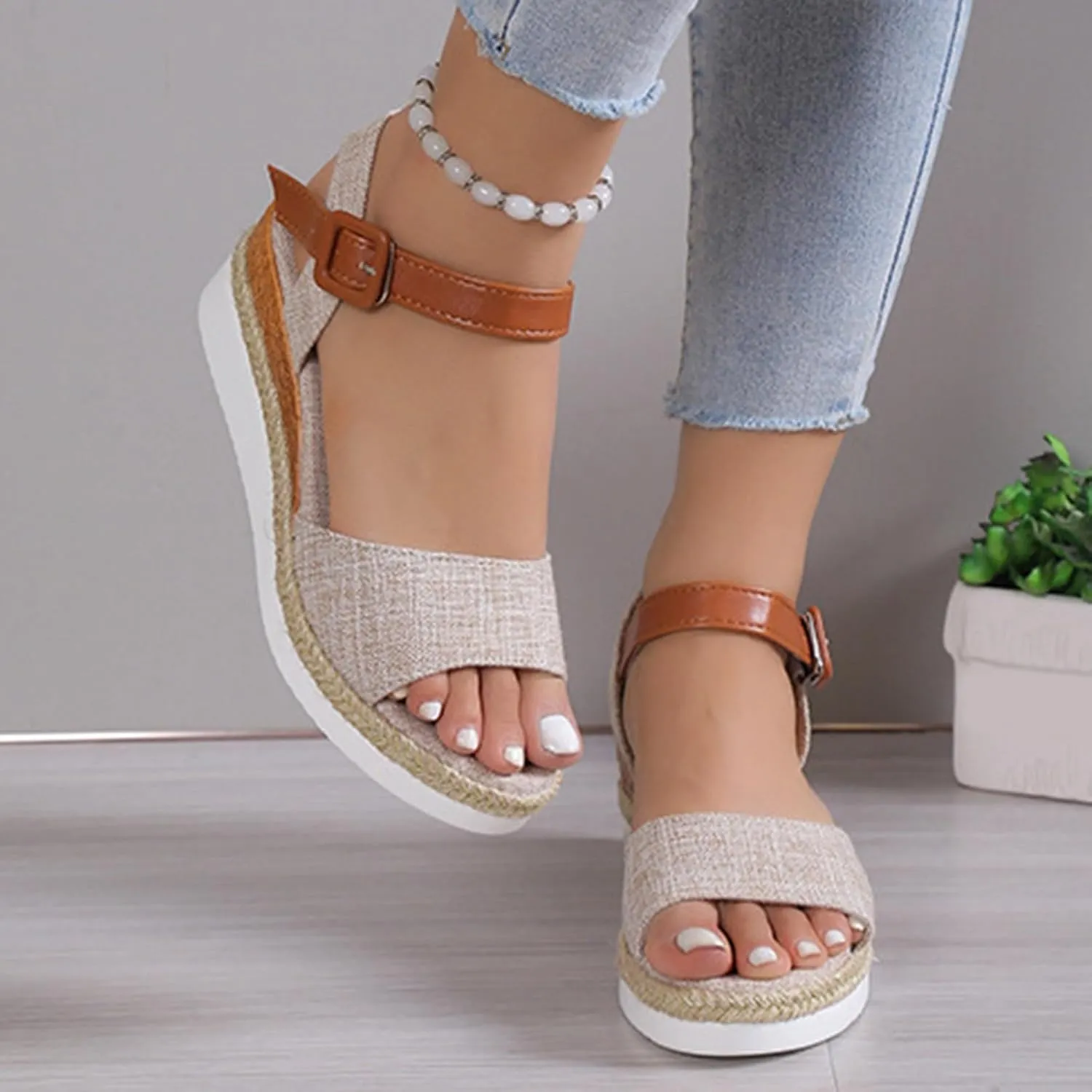 Sandals For Women Bow Rope Sole Lightweight Casual Women's Shoes Fish Mouth Thick Sole Sandals Women Beach Slides