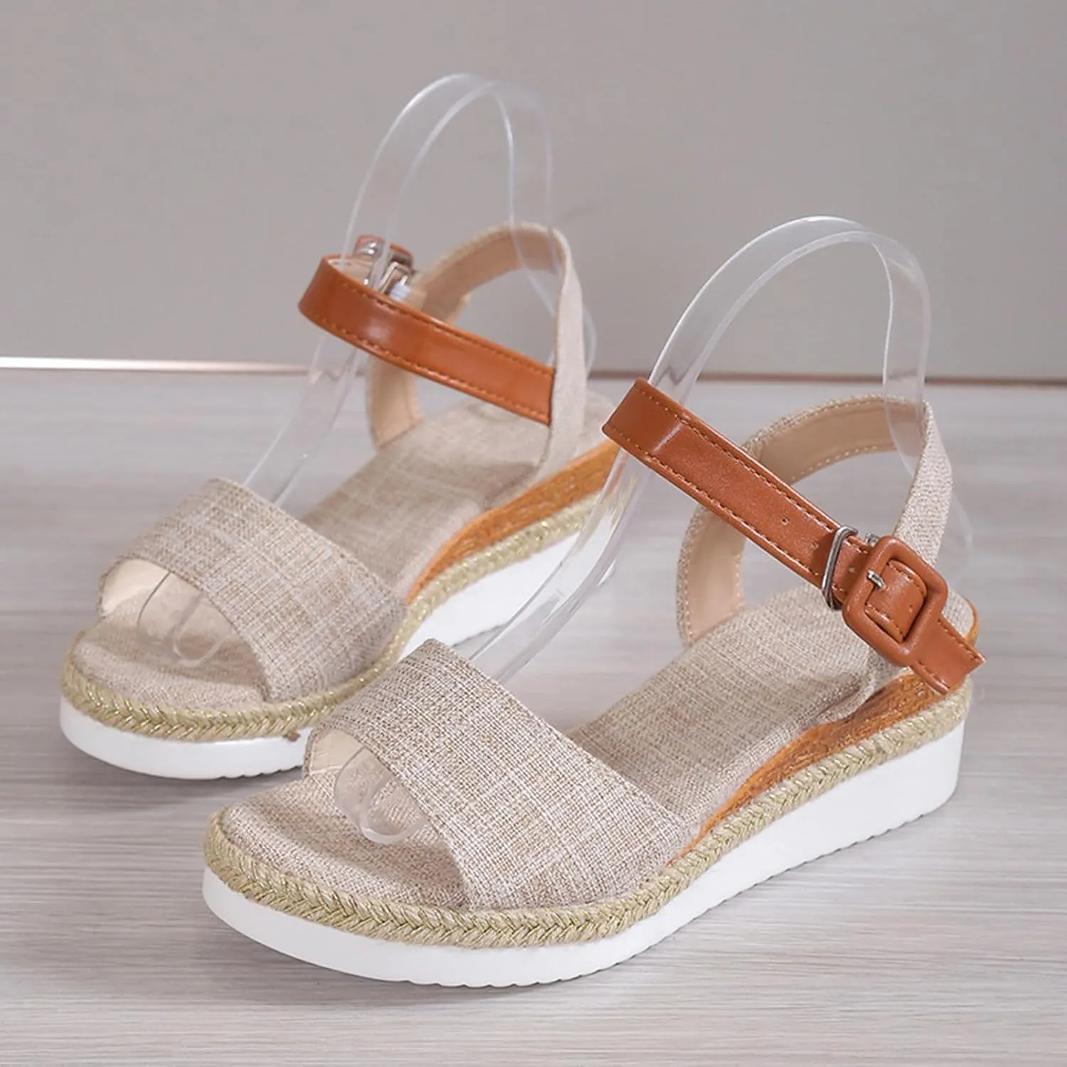 Sandals For Women Bow Rope Sole Lightweight Casual Women's Shoes Fish Mouth Thick Sole Sandals Women Beach Slides