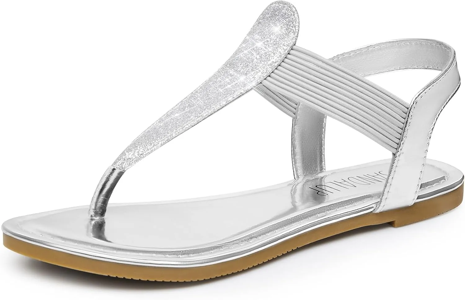 SANDALUP Women's Elastic strappy Flat Sandals w Sparkling Thong Sandals for Women - Ankle Strap Sandals for Dressy Summer - Sparkly Sandals Women for Walking