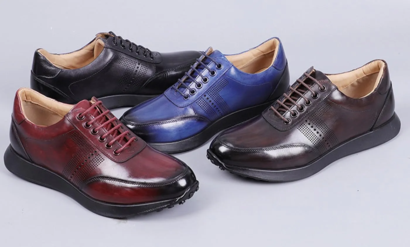 Santimon Men's Casual Sneakers Premium Leather Lace-Up Oxfords, Breathable Walking Shoes for Men, Comfortable Slip-Resistant Lightweight for Office, Travel, Everyday Wear