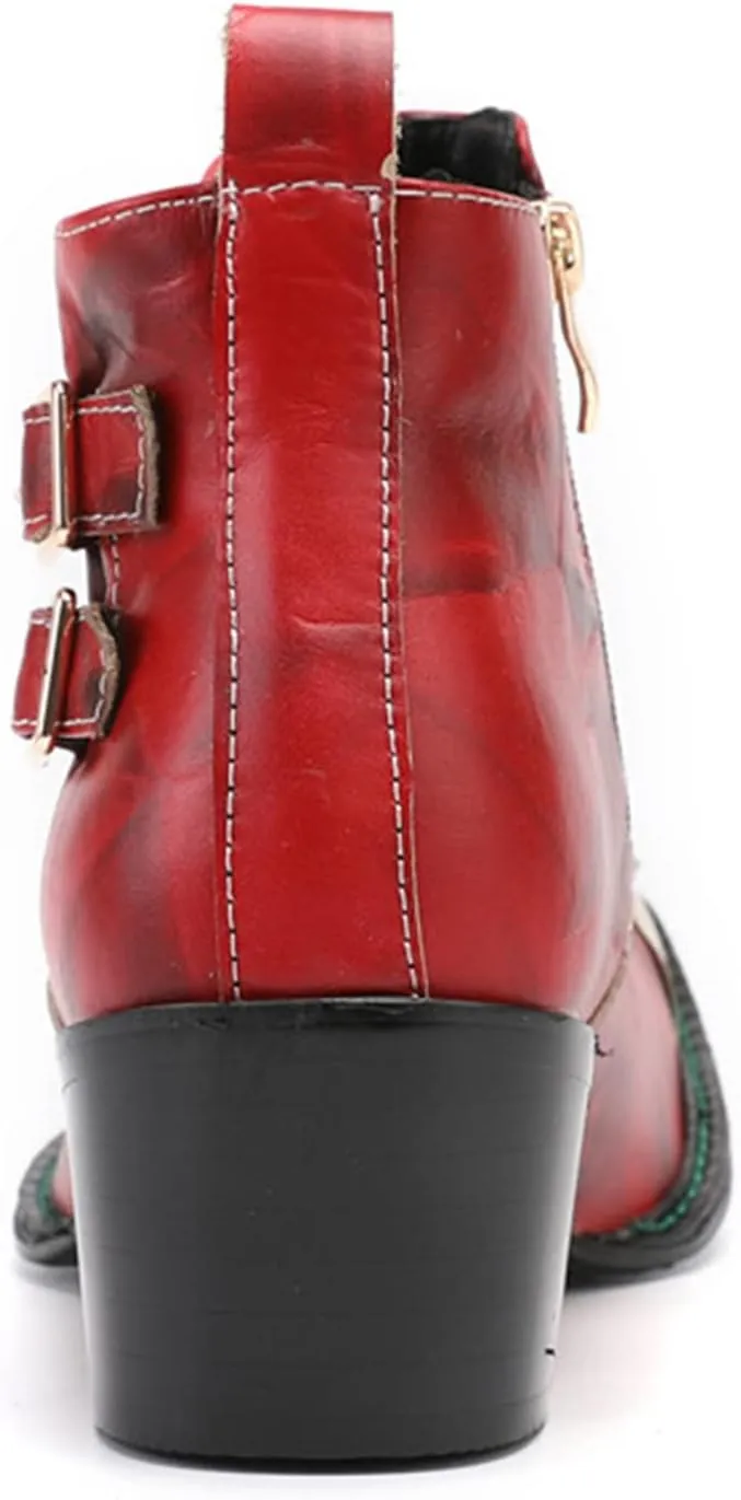 Santimon Mens Western Chelsea Boots Genuine Leather Casual Square Toe Metal Tip Zipper Dress Ankle Boot