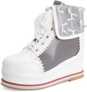 SaraIris Women's Cute Platform Boots, Lace-up Cosplay Brogue Sneakers Wedges Ankle Boots