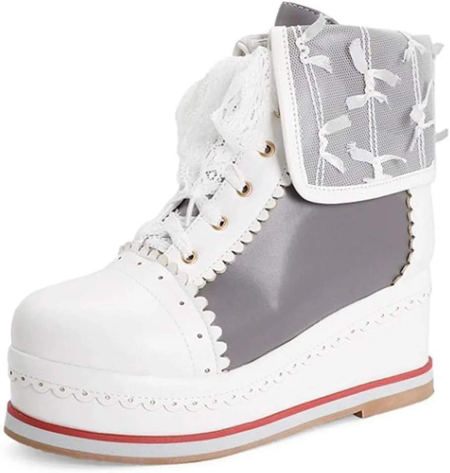 SaraIris Women's Cute Platform Boots, Lace-up Cosplay Brogue Sneakers Wedges Ankle Boots