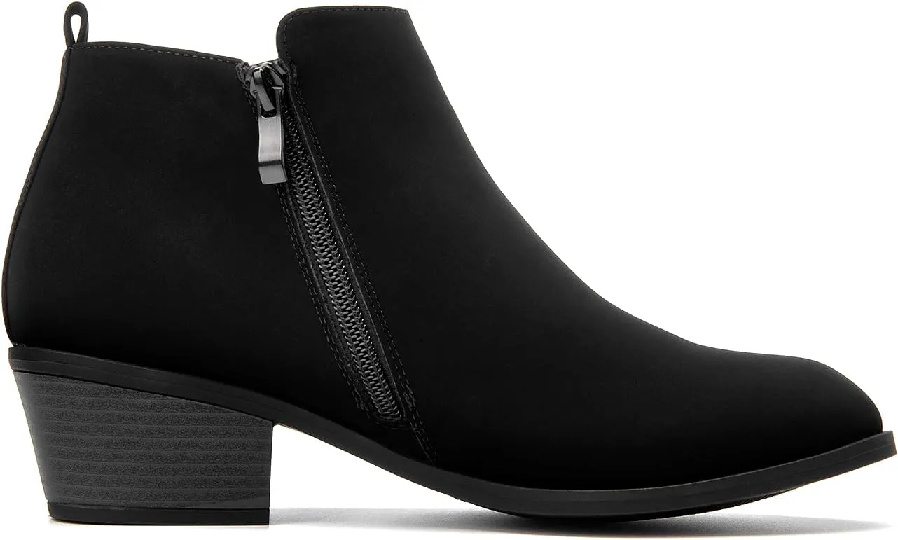 SelenePair Women's Classic Stacked Heel Ankle Boots Fashion Round Toe Suede Booties Ladies Side Zip Shoes