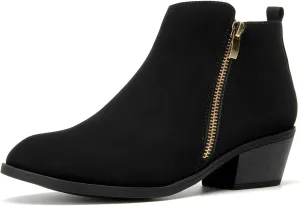 SelenePair Women's Classic Stacked Heel Ankle Boots Fashion Round Toe Suede Booties Ladies Side Zip Shoes