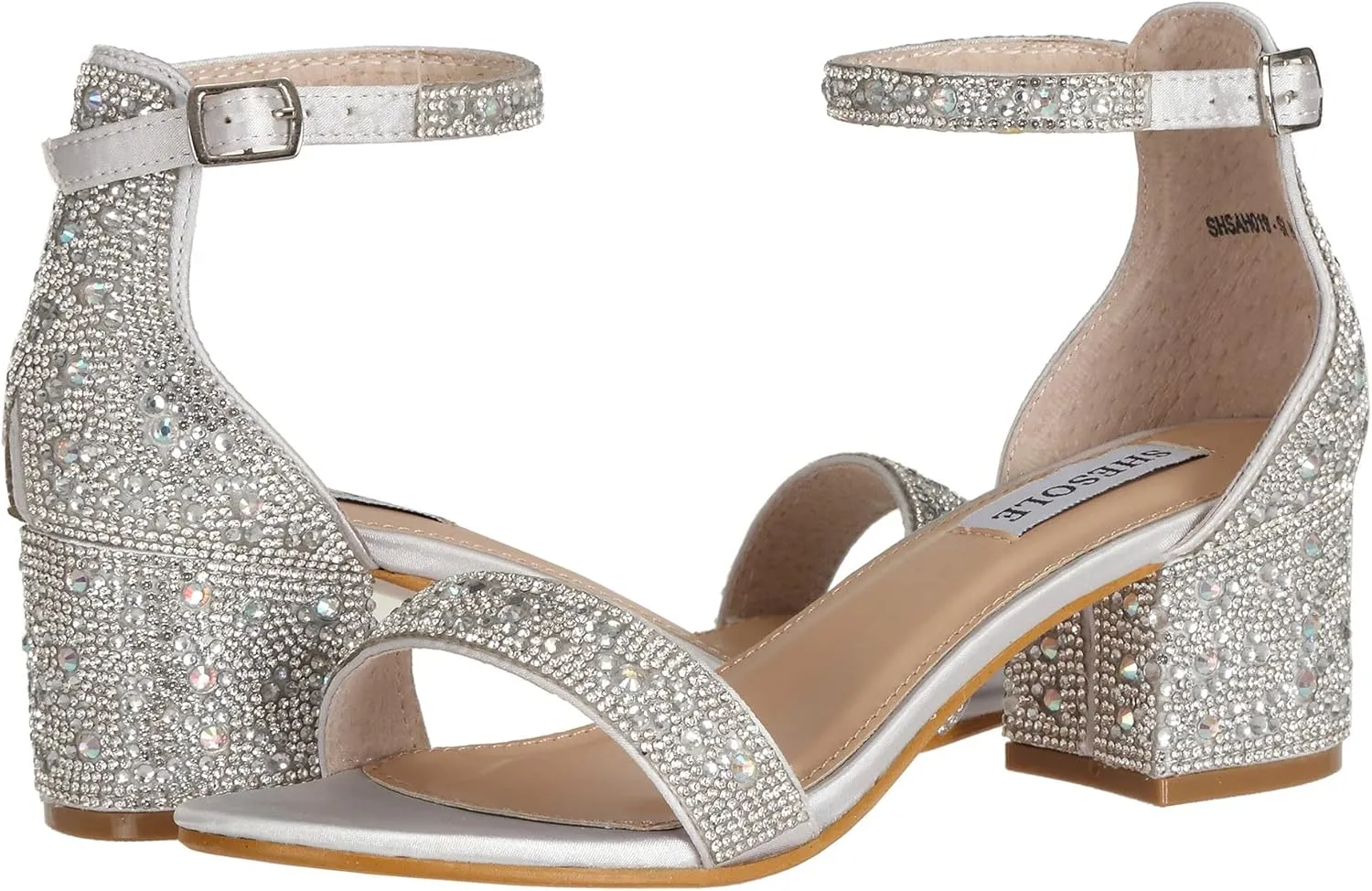 SheSole Women's Open Toe Strappy Low Block Heel Bling Rhinestone Sandals for Wedding Bride Dress Shoes