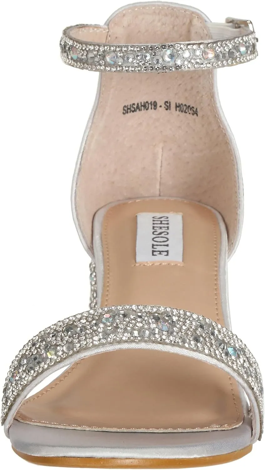 SheSole Women's Open Toe Strappy Low Block Heel Bling Rhinestone Sandals for Wedding Bride Dress Shoes