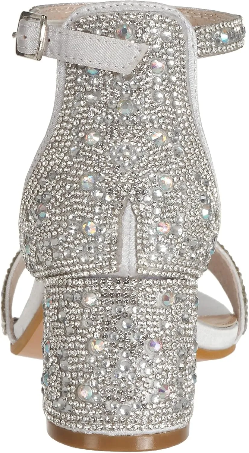 SheSole Women's Open Toe Strappy Low Block Heel Bling Rhinestone Sandals for Wedding Bride Dress Shoes