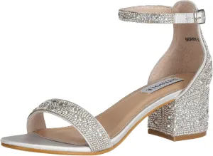 SheSole Women's Open Toe Strappy Low Block Heel Bling Rhinestone Sandals for Wedding Bride Dress Shoes