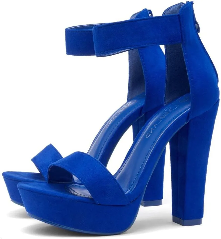 Shoe Land SL-Cutesy Women's Platform Heels Chunky Block High Heeled Sandals Open Toe Ankle Strappy High Heels Black Red Chunky Platform Heels for Prom Wedding Party
