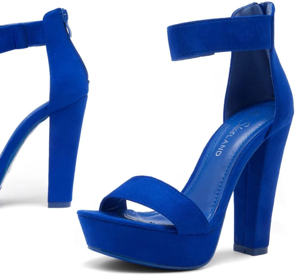 Shoe Land SL-Cutesy Women's Platform Heels Chunky Block High Heeled Sandals Open Toe Ankle Strappy High Heels Black Red Chunky Platform Heels for Prom Wedding Party