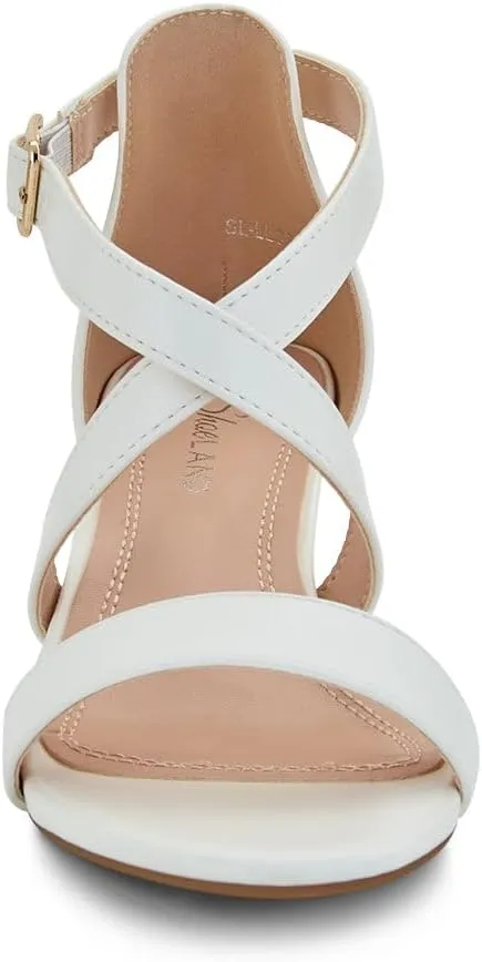 Shoe Land SL-LESSA Women's Low Heels Open Toe Dress Heeled Sandals Cross Ankle Strap Chunky Block Short Heel Pumps Shoes for Office Prom Wedding Party