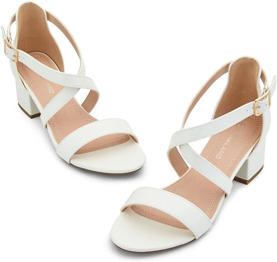 Shoe Land SL-LESSA Women's Low Heels Open Toe Dress Heeled Sandals Cross Ankle Strap Chunky Block Short Heel Pumps Shoes for Office Prom Wedding Party