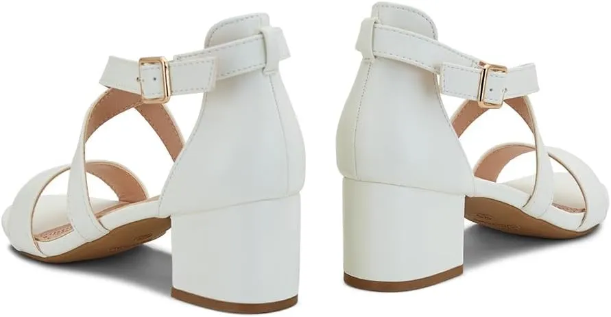 Shoe Land SL-LESSA Women's Low Heels Open Toe Dress Heeled Sandals Cross Ankle Strap Chunky Block Short Heel Pumps Shoes for Office Prom Wedding Party