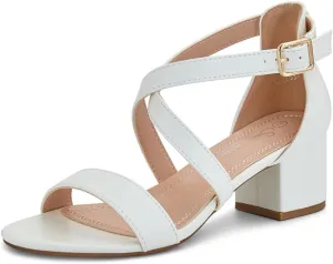 Shoe Land SL-LESSA Women's Low Heels Open Toe Dress Heeled Sandals Cross Ankle Strap Chunky Block Short Heel Pumps Shoes for Office Prom Wedding Party