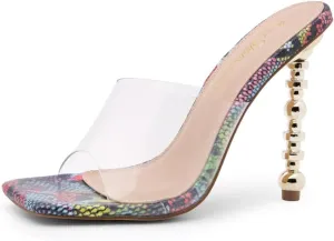 Shoe Land SL-NAOMI Women's Double Bowknots Crystal Sandals, Clear Slingback Heels with Square Open Toe – Dressy Rhinestone High Heels for Party Wedding and Prom