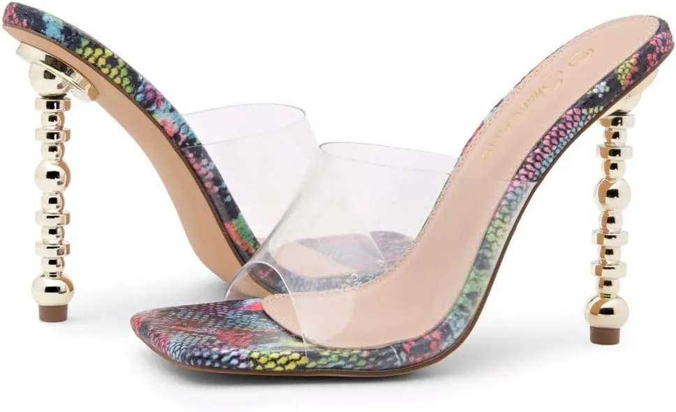 Shoe Land SL-NAOMI Women's Double Bowknots Crystal Sandals, Clear Slingback Heels with Square Open Toe – Dressy Rhinestone High Heels for Party Wedding and Prom