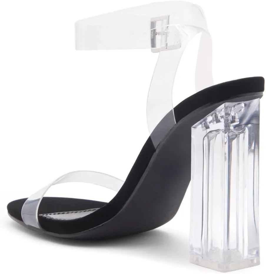 Shoe Land Womens SL-Cllaary Clear Heels Open Toe Ankle Strap Chunky Block Heeled Sandals Dress Pump Wedding Party Shoes