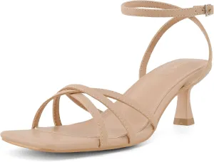 Shoe’N Tale Womens Kitten Heels Heeled Strappy Sandals Square Open Toe Stilettos Adjustable Ankle Strap Dress Party Wedding Fashion Shoes