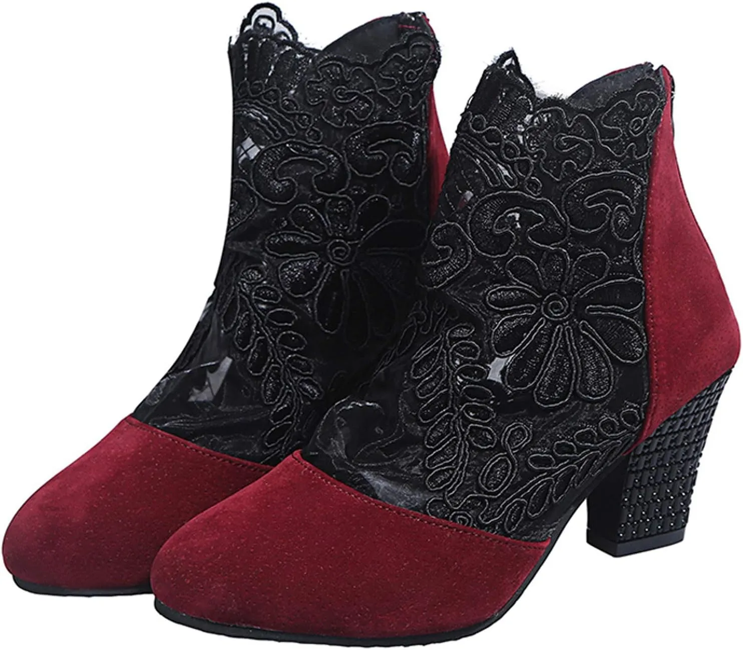 Shoes for Women Dressy, Sandals Women Sexy Hollow Floral Lace Chunky High Heels Platform Boots Casual Boots